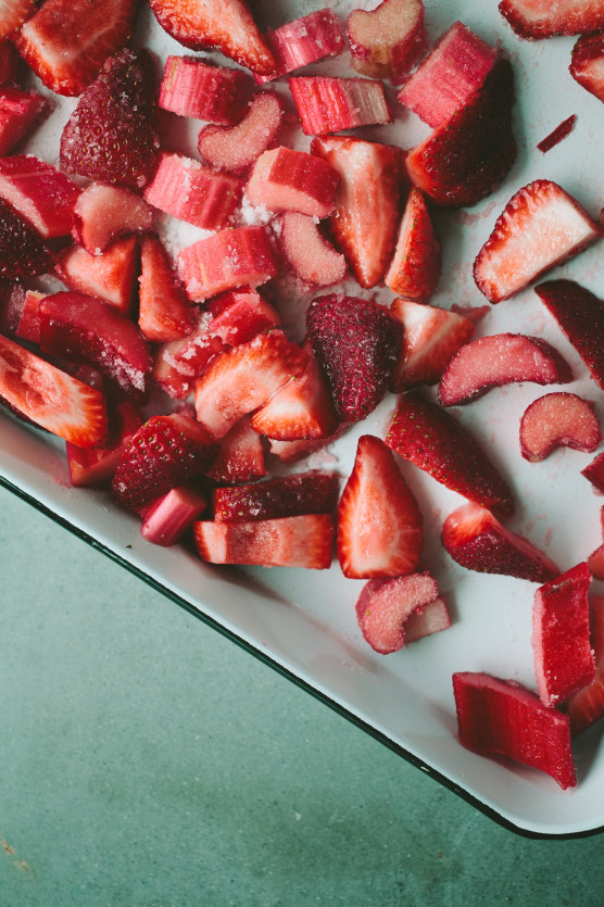 Roasted Strawberry Rhubarb Ice Cream Cake // Not Without Salt