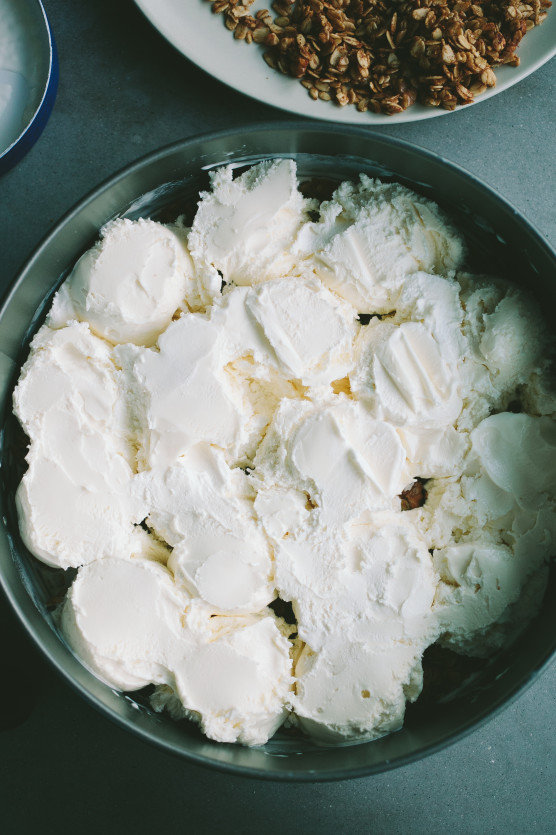 Roasted Strawberry Rhubarb Ice Cream Cake // Not Without Salt