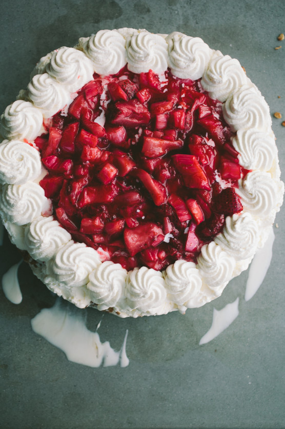 Roasted Strawberry Rhubarb Ice Cream Cake // Not Without Salt