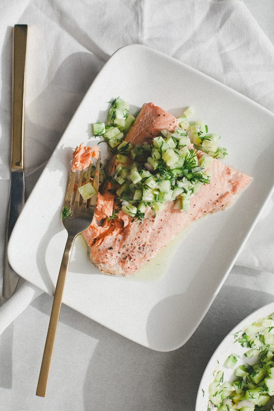 Poached Salmon with Cucumber Salsa // Not Without Salt